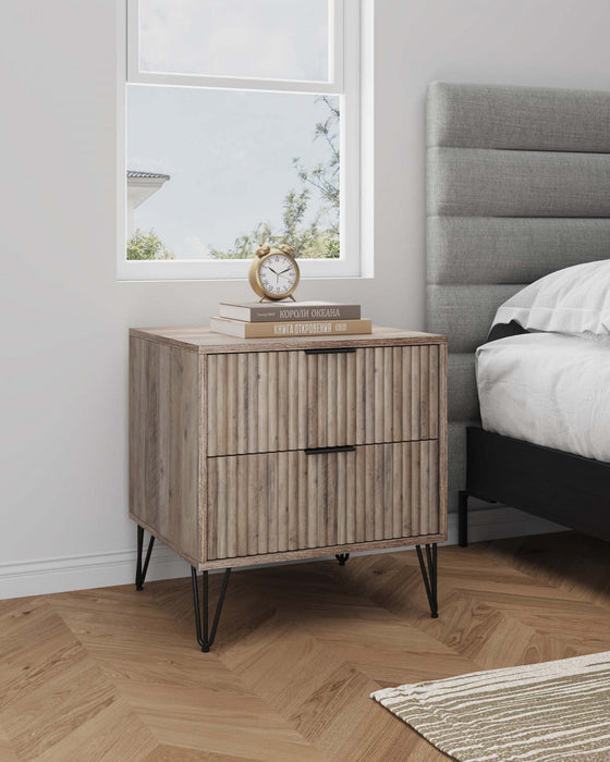 Dumbo Modern 20\" Fluted Nightstand in Rustic Gray (2-Drawer) 