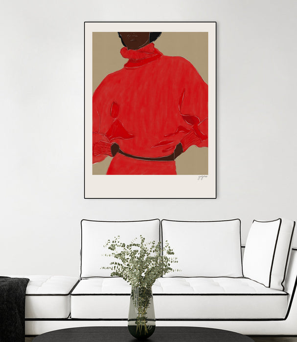 \"Woman In Red\" Canvas Framed Black 18x24 Wall Art