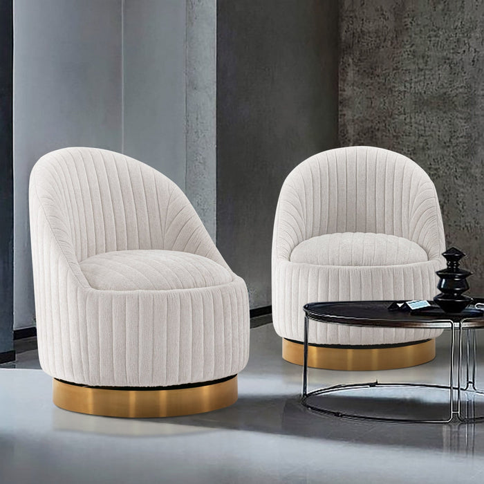 Leela Modern Chenille Swivel Lounge Chair in Cream - Set of 2 Accent Chair 