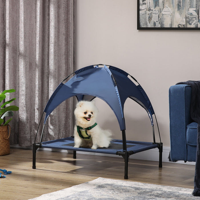 Pawhut Elevated Dog Bed With Canopy, Portable Raised Dog Cot For M Sized Dogs, Indoor & Outdoor, 30\"