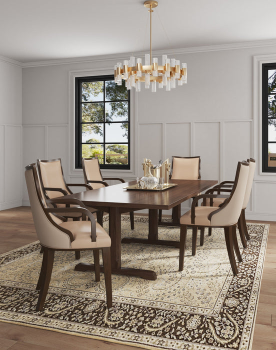 Grand Traditional Wood Upholstered Armchair in Tan - Set of 2 Dining Chair 