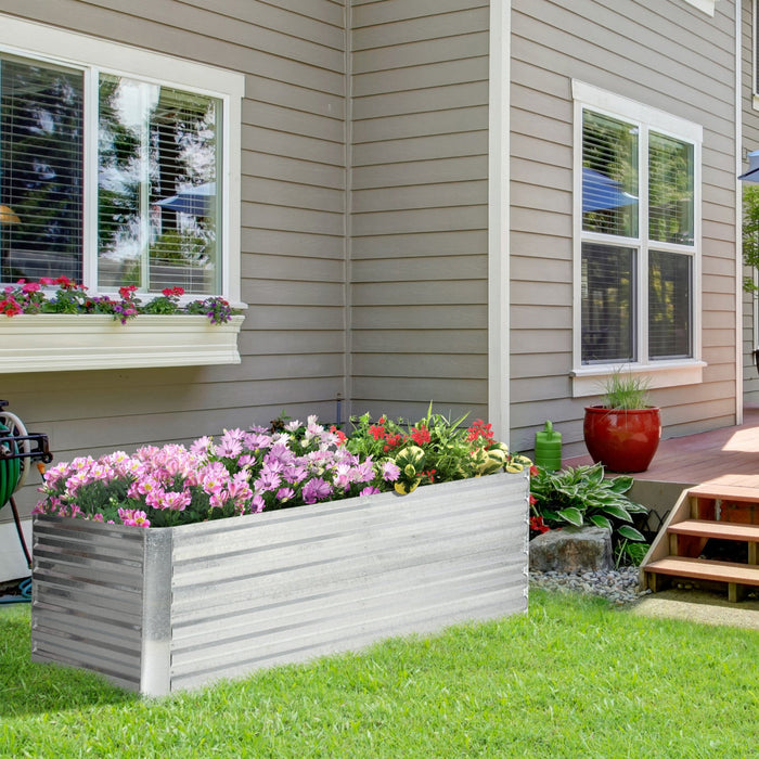 Outsunny Raised Garden Bed, 71'' X 35'' X 23'' Galvanized Steel Planters For Outdoor Plants With Mul