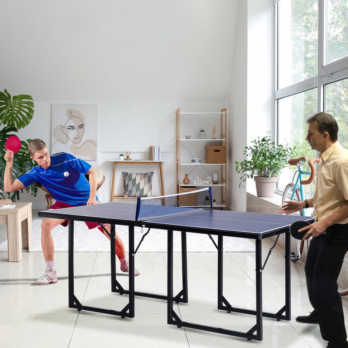 Soozier 6x3ft Compact Midsize Table Tennis Table Multi-use Family Ping-pong Table Free Standing Fold