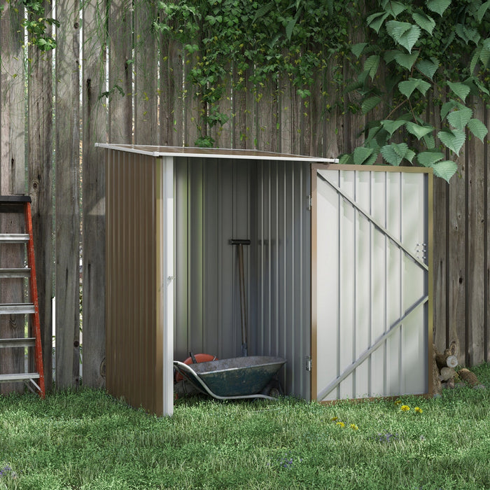 Outsunny 3.3' X 3.4' Lean-to Garden Storage Shed, Outdoor Galvanized Steel Tool House With Lockable 