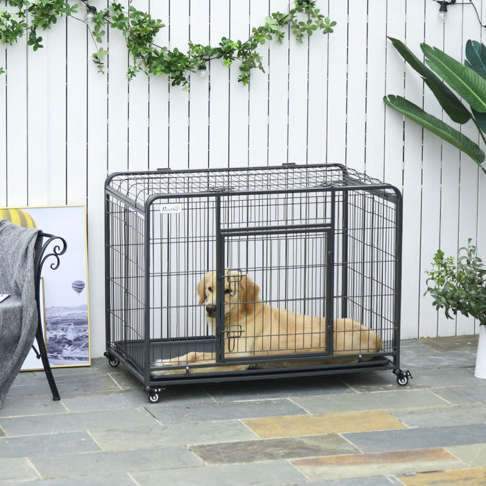 Pawhut Folding Heavy Duty Dog Crate Heavy Duty Cage For Large Sized Dogs With Double Doors, Lockable