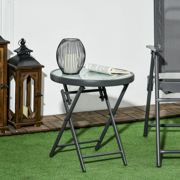 Outsunny 18" Outdoor Folding Table With Tempered Glass Top, White