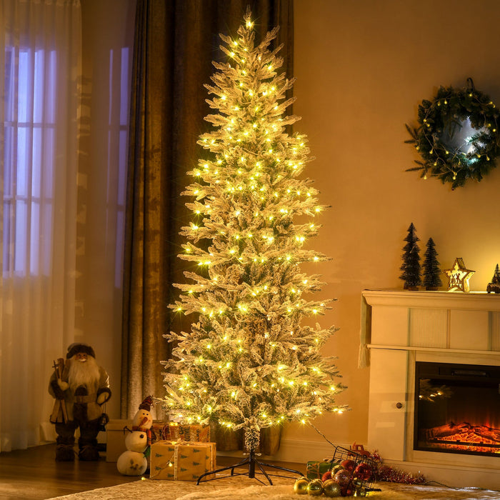 Homcom 7' Flocked Artificial Christmas Tree With Warm Yellow Clear Lights