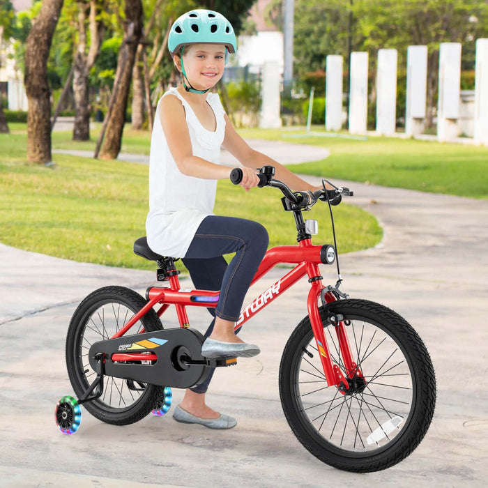 Costway 18" Led Lighted Kids Bike With Adjustable Seat Coaster Brake Training Wheels Red
