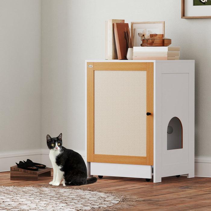 Pawhut Cat Litter Box Enclosure, Hidden Litter Box Furniture With Pull-out Tray, Indoor Cat Washroom