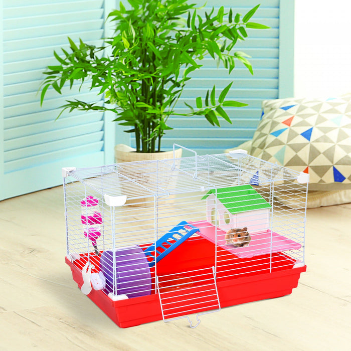Pawhut 18.5'' Hamster Cage With Exercise Wheel And Water Bottle Dishes, Rat House And Habitats 2 Sto