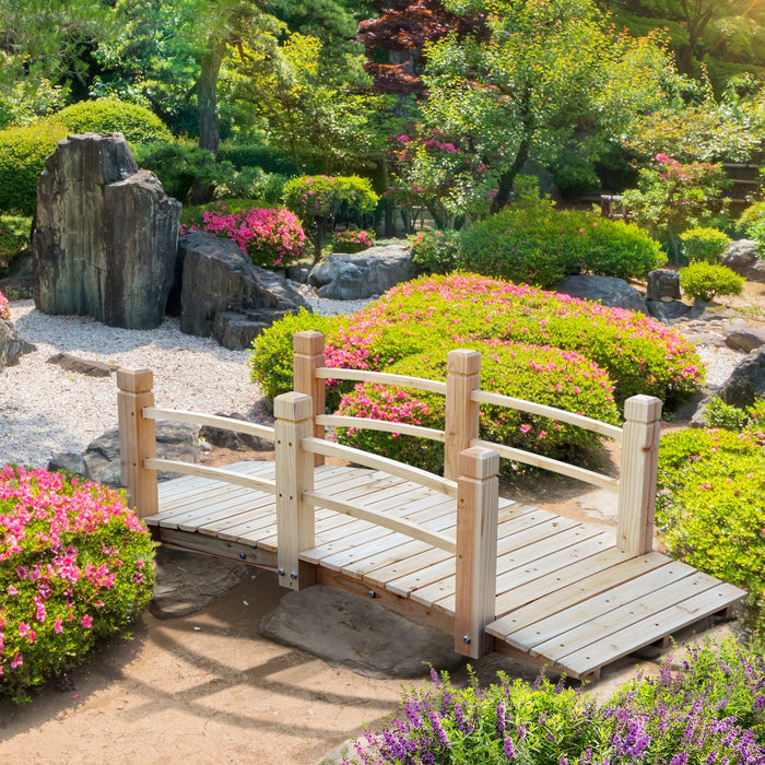 Outsunny 5ft Wood Garden Bridge Outdoor Decorative Landscape Side Rails Backyard Moon Bridge Park De