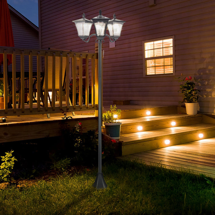 Outsunny Triple Solar Lamp Post Garden Solar-powered LED Street Vintage Light Style Outdoor Light Wa