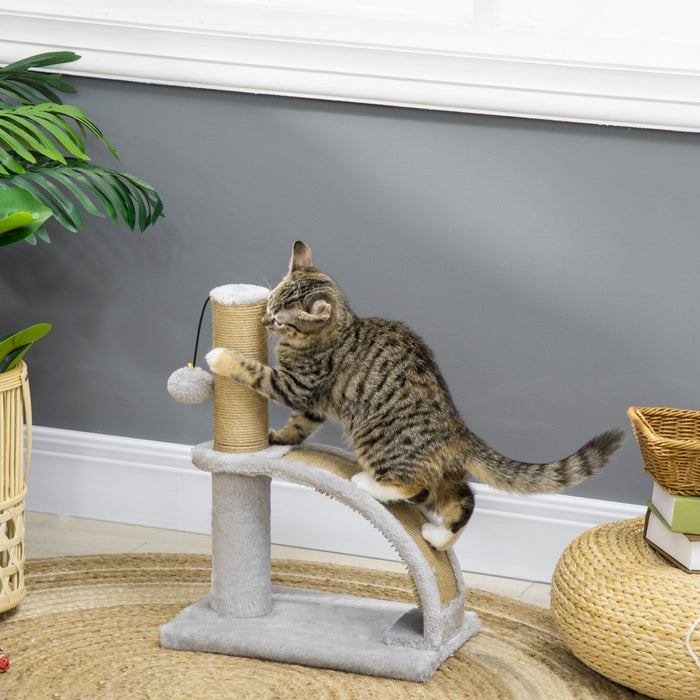 Pawhut Cat Tower, 17" Cat Tree With Jute Scratching Post, Kitten Climbing Activity Centre With Curved Scratching Board, Dangling Ball With Bell, Grey
