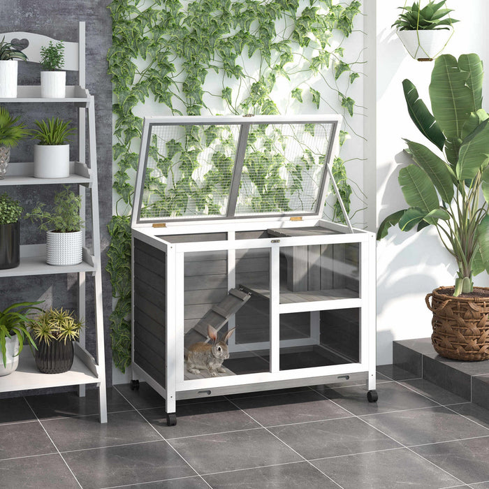 Pawhut Indoor Rabbit Hutch With Wheels, Bunny Cage Guinea Pig House Small Animals Habitat W/ Top Acc