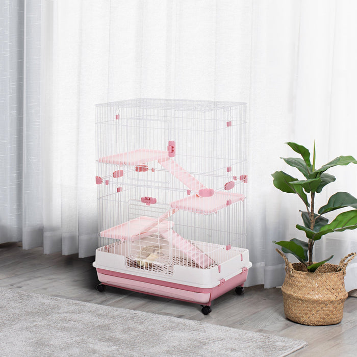 Pawhut 45\"h 4-level Small Animal Cage Rabbit Hutch With Universal Lockable Wheels, Slide-out Tray Fo