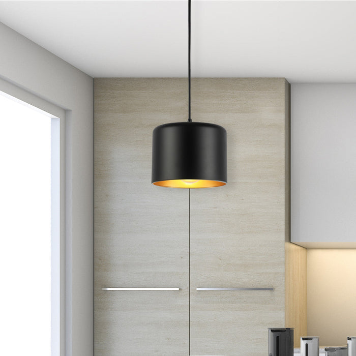 Dainolite Emilia 1 Light Pendant Aged Brass Finish Matte Black/Gold Shade Lamp