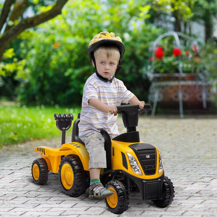 Qaba Powered Ride-On Tractor, Caterpillar Licensed Ride On Excavator For Kids With Shovel, Trailer, 