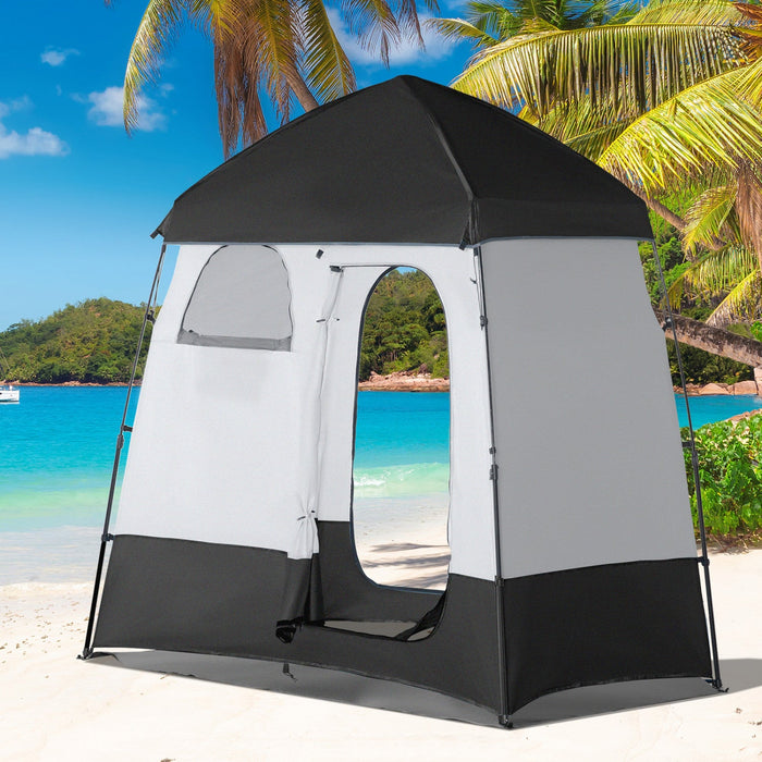 Outsunny Pop Up Shower Tent, Portable Privacy Shelter For 2 Persons, Changing Room With 2 Windows, 3
