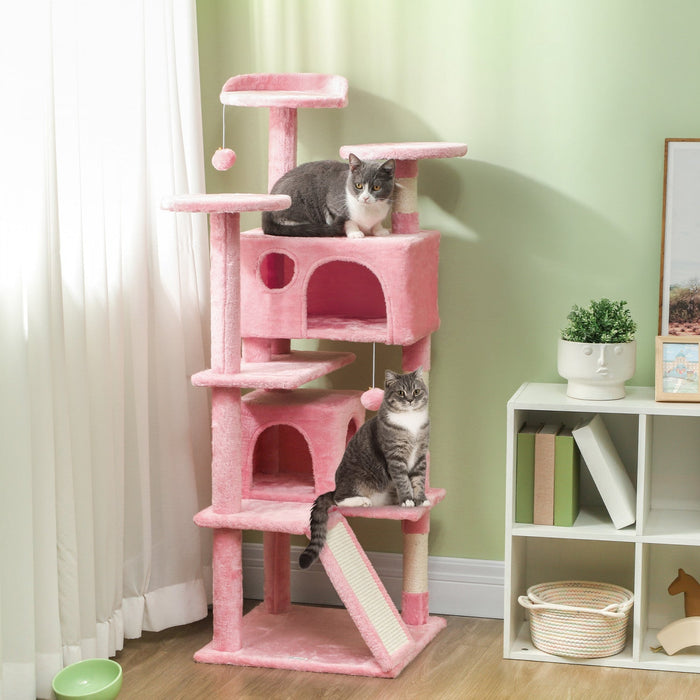 Pawhut 54\" Cat Tree, Cat Tower For Indoor Cats With Scratching Posts, Cat Condos, Bed, Platforms, Ra
