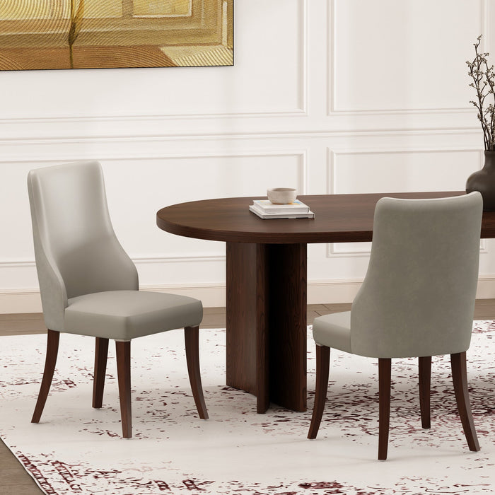Connie Modern Wood Vegan Leather and Velvet Dining Chair in Light Gray - Set of 2 