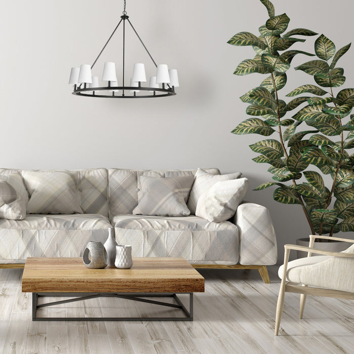 Dainolite Colby 12 Light Chandelier Matte Black White Shades Lamp