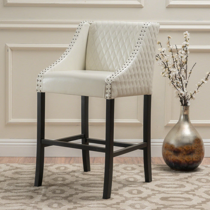 Deborah Armrests Barstool With Quilted Bonded Leather - Ivory 