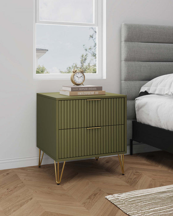 Dumbo Modern 20\" Fluted Nightstand in Olive Green (2-Drawer) 