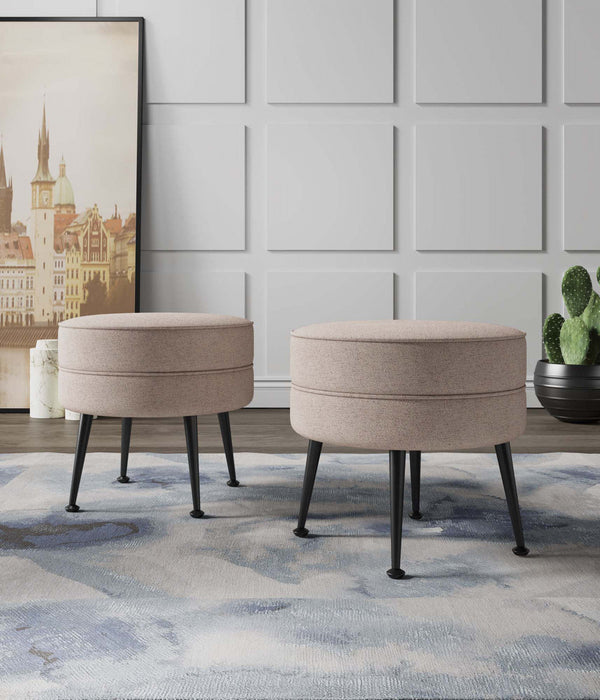 Bailey Mid-Century Modern Upholstered Accent Ottoman in Wheat - Set of 2 