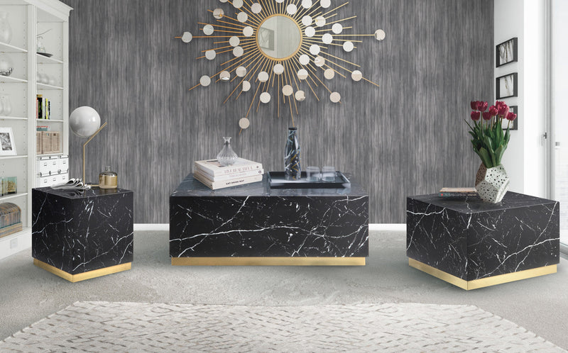 Aphrodite End Table, Black Faux Marble & Gold 