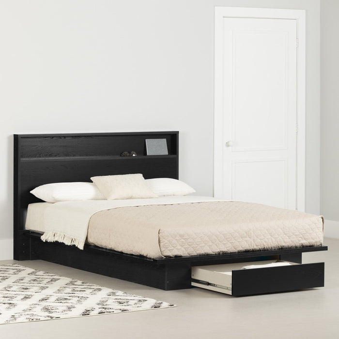 Primo Platform Bed And Headboard Set Black Oak - South Shore Queen Bed