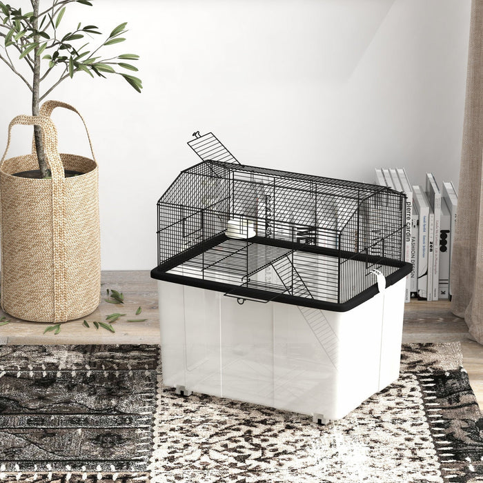 Pawhut Hamster Cage With Accessories, Portable Small Animal Cage Includes Detachable Bottom, Ramp, P