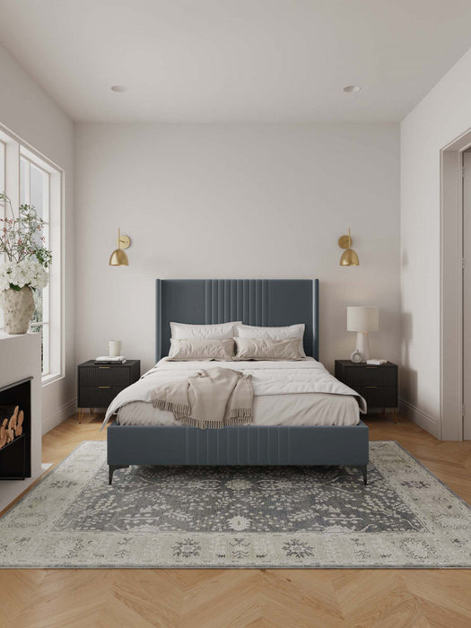 Promenade Mid-Century Modern Upholstered Velvet Queen Bed in Gray 