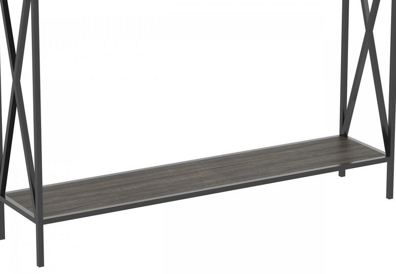 40” Console Table With 1 Shelf - Dark Grey Wood Black Metal Base 