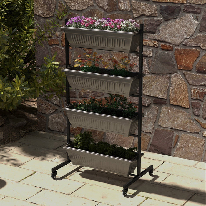 Outsunny 4-tier Vertical Raised Garden Bed With 4 Planter Boxes, Wheels, Outdoor Plant Stand Grow Co