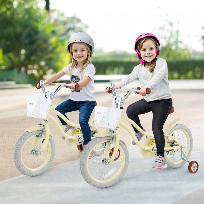 Prorider 16" Kids Bike Toddler Adjustable Bicycle With Training Wheel For 4-7 Years Old Girl Beige