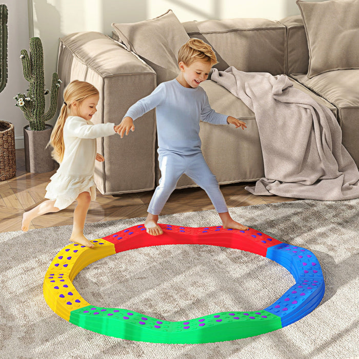 Qaba Kids Balance Beam, 8pcs Balance Stepping Stones For Kids With Non-slip Foot Pads, Indoor Outdoo