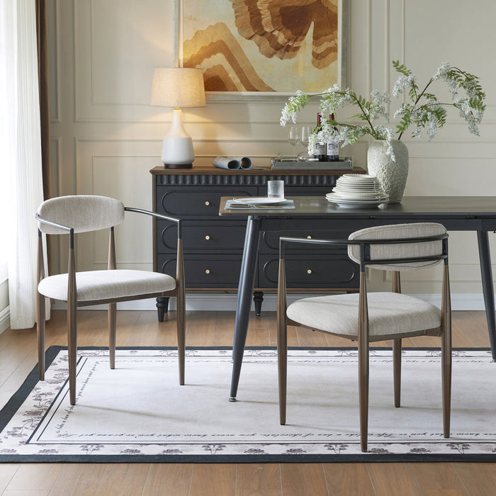 Mila Dining Chair Set Of 2 With Upholstered Fabric And Metal Frame - Beige and Walnut 