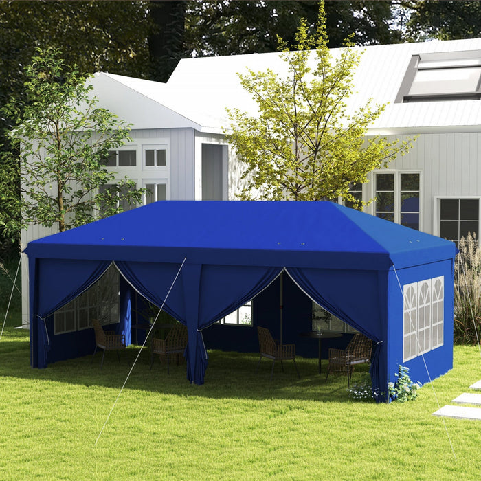 Outsunny 10'x20' Pop Up Tent Outdoor Easy Folding Gazebo Party Tent Blue