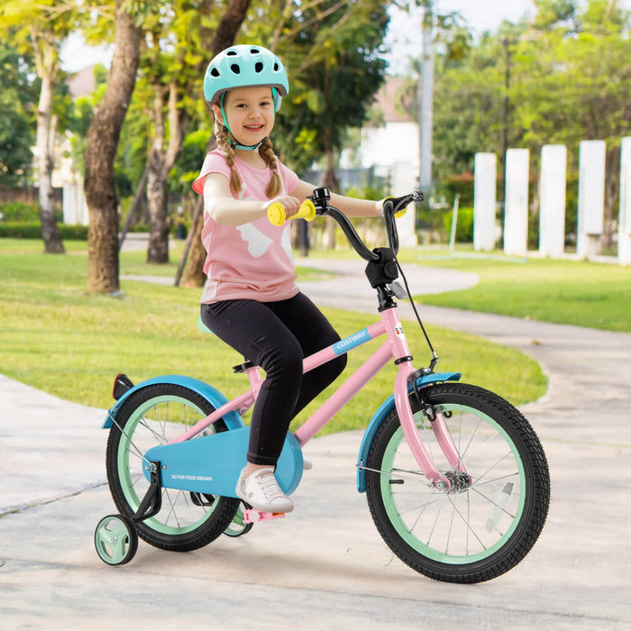Costway 16" Kids Bike With Adjustable Saddle Handlebar Removable Training Wheels Handbrake Pink