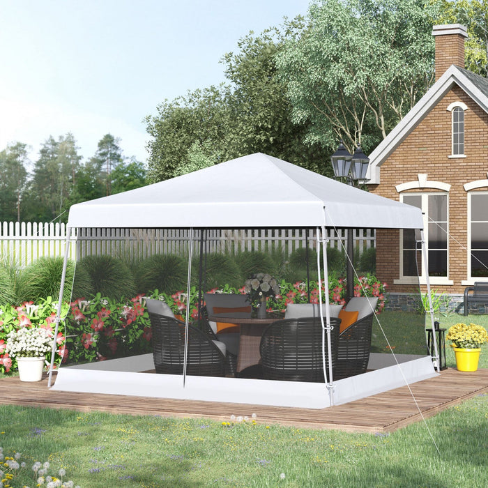 Outsunny 12' X 12' Pop Up Gazebo, Foldable Canopy Tent With Carrying Bag, Mesh Sidewalls And 3-level