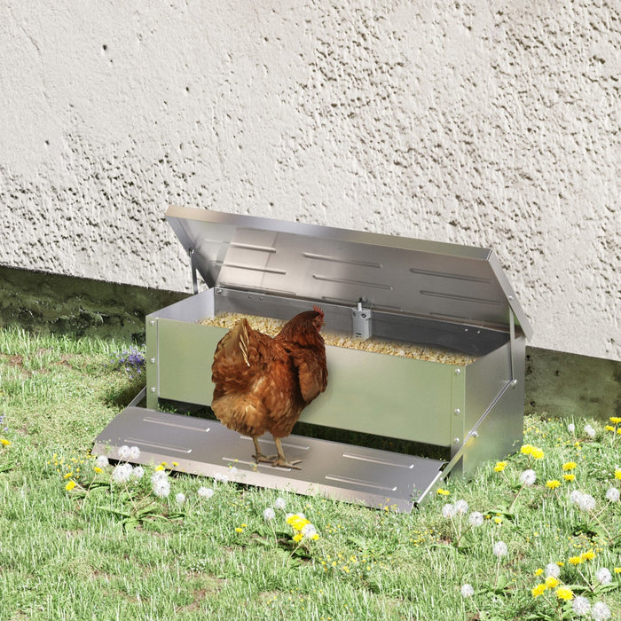Pawhut Automatic Chicken Feeder, 22.5 Lbs Capacity Poultry Feeder With Self Opening Treadle, Weather