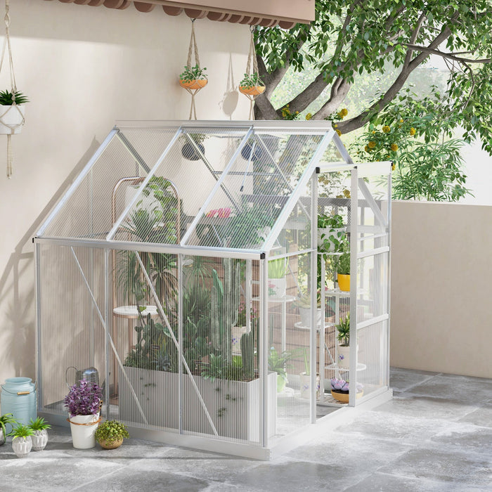 Outsunny 6' x 4' Polycarbonate Greenhouse, Walk-In Greenhouse with Sliding Door, Adjustable Window, 