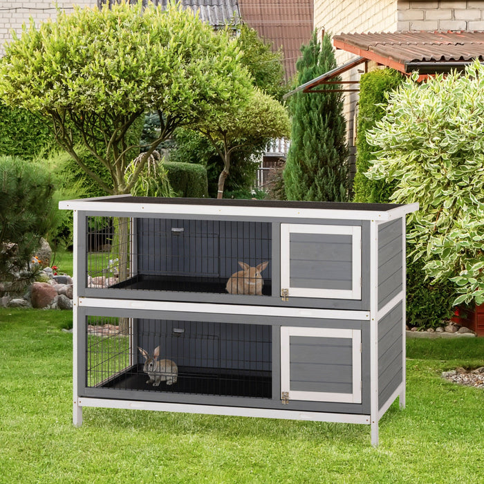 Pawhut 54\"l 2-story Large Rabbit Hutch Bunny Cage Wooden Pet House Small Animal Habitat With Lockabl