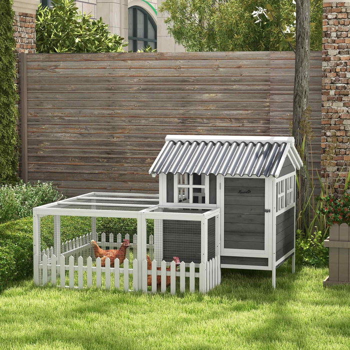 Pawhut Wooden Chicken Coop, Outdoor Rabbit Hutch With Run, Tray, Nesting Box, Removable Tray, Fence 