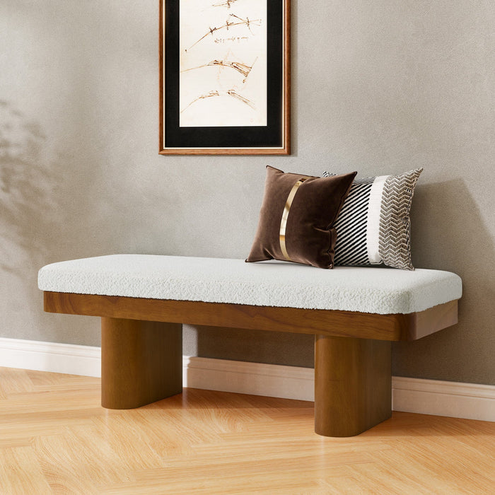 Olivia 47.5\" Wood Bed Bench Ottoman with Teddy Velvet Upholstery and Wooden Legs,Brown  