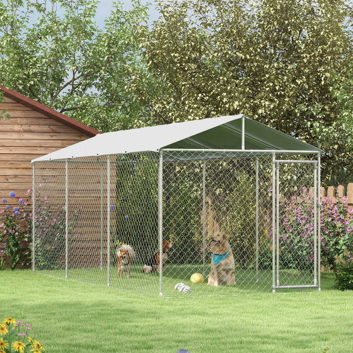 Pawhut Outdoor Dog Kennel Dog Run With Waterproof, Uv Resistant Cover For All-sized Dogs, 19.7' X 7.