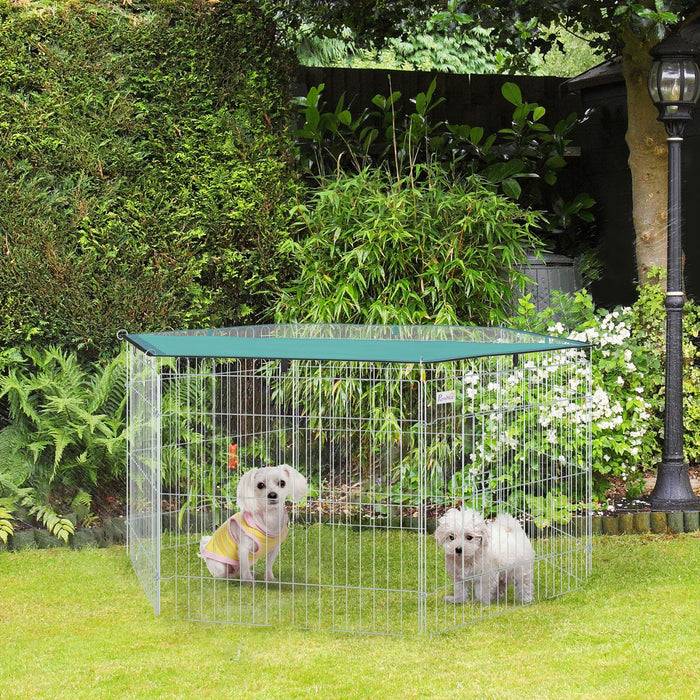 Pawhut Foldable Pet Playpen With Top Cover, Portable Heavy Duty Dog Pen For Dogs, Cats, Chickens, Ra