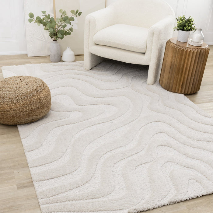 Lincoln Modern Luxurious Plush White Curves Area Rug - 5'3\" x 7'7\"