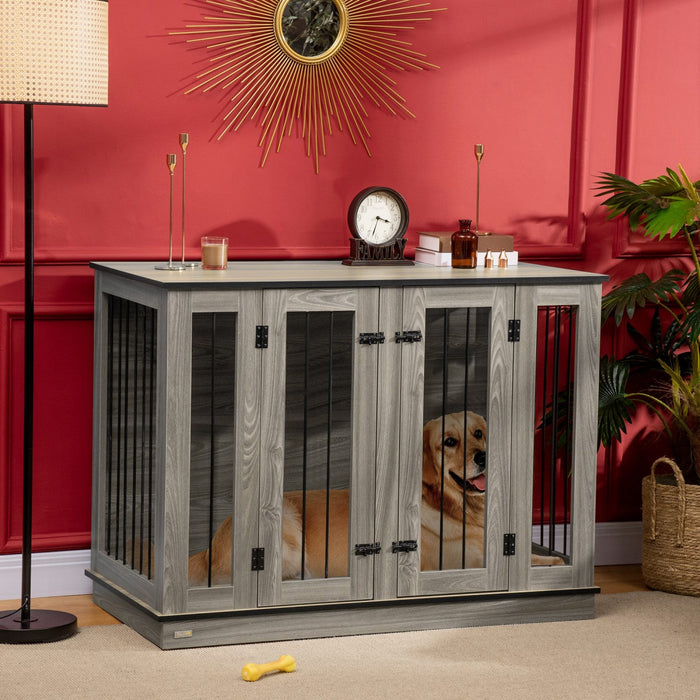 Pawhut Dog Crate Furniture With Divider Panel, Dog Kennel End Table For Large Dogs, Decorative Pet H