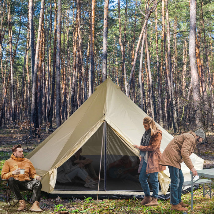 Outsunny 16.4' Large Family Teepee Tent Canvas Bell Tent Camp Shelter For Camping Hunting Beige